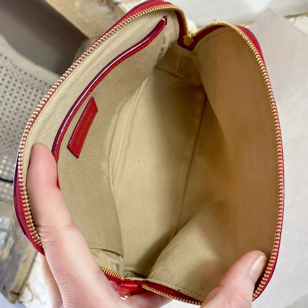 Jimmy Choo Red Saffiano Leather Cosmetic Bag - Picture 8 of 12